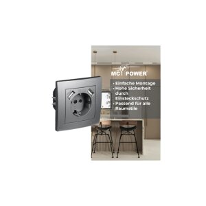 McPower „Flair“ Steckdose mit 2x USB anthrazit – 250V~/16A, 5V/2,1A UP