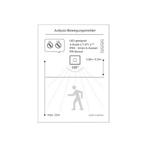Bewegungsmelder CBM für Ecke – Weiß, 200°, 12 m, IP44 | LED-geeignet & wetterfest