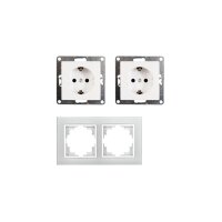 Steckdosen Set McPower Flair „Beginner 2S-Style“, weiß + Glasrahmen – 3-teilig