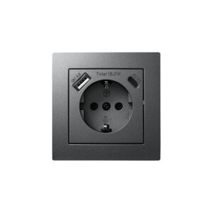 McPower Flair Steckdose anthrazit mit USB-C 18W PD &...