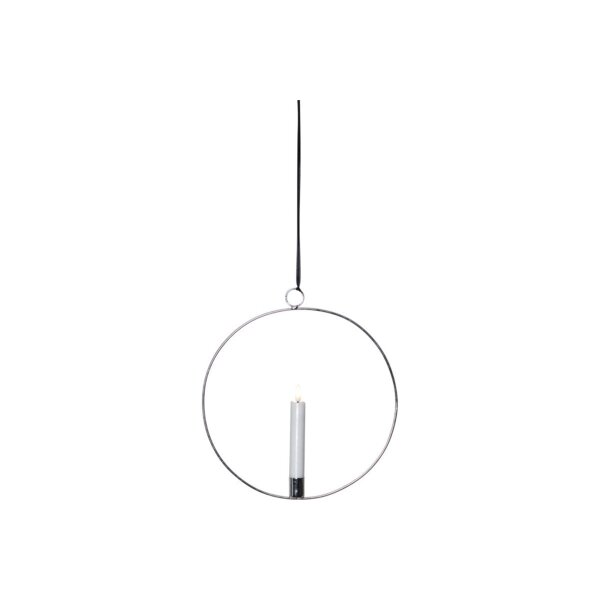 LED-Kerze mit 3D-Flamme im Ring – 28 cm, Timer, Schwarz/Silber/Messing