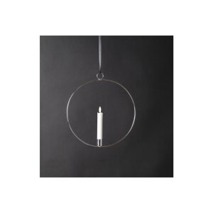LED-Kerze mit 3D-Flamme im Ring – 28 cm, Timer, Schwarz/Silber/Messing