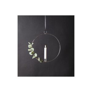 LED-Kerze mit 3D-Flamme im Ring – 28 cm, Timer, Schwarz/Silber/Messing