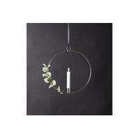 LED-Kerze mit 3D-Flamme im Ring – 28 cm, Timer, Schwarz/Silber/Messing