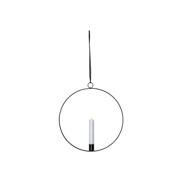 Edler Metallring 28 cm mit 3D-Flamme – Schwarz – mit Timer