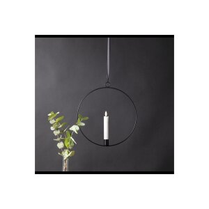 Edler Metallring 28 cm mit 3D-Flamme – Schwarz – mit Timer