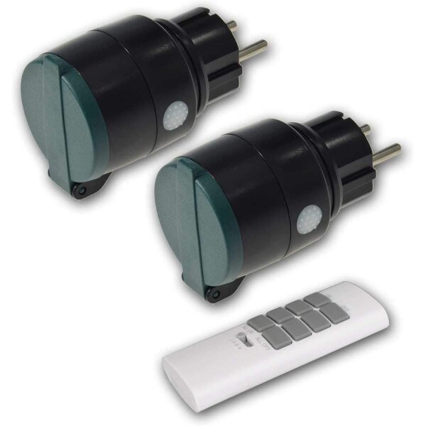 Funksteckdosen-Set Außenbereich – 2x Steckdose IP44 + Fernbedienung, 433 MHz