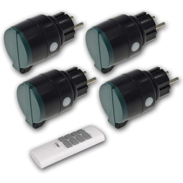 Funksteckdosen-Set für Außen – 4x IP44 Steckdose + Fernbedienung, 433 MHz