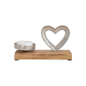 Kerzenhalter Herz Metall/Mangoholz Silber/Natur |...
