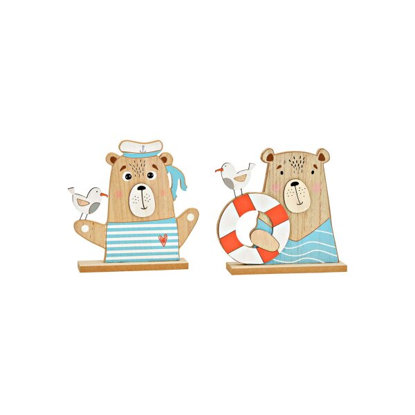 Aufsteller Bär Maritim aus Holz, Blau 2-er Set | 18×18×4 cm