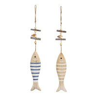 Maritimer Hänger Fisch aus Holz 2-fach – Blau/Weiß 40 cm | Deko im Küstenstil