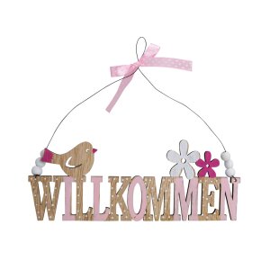 Willkommen-Schriftzug mit Vogel aus Holz –...