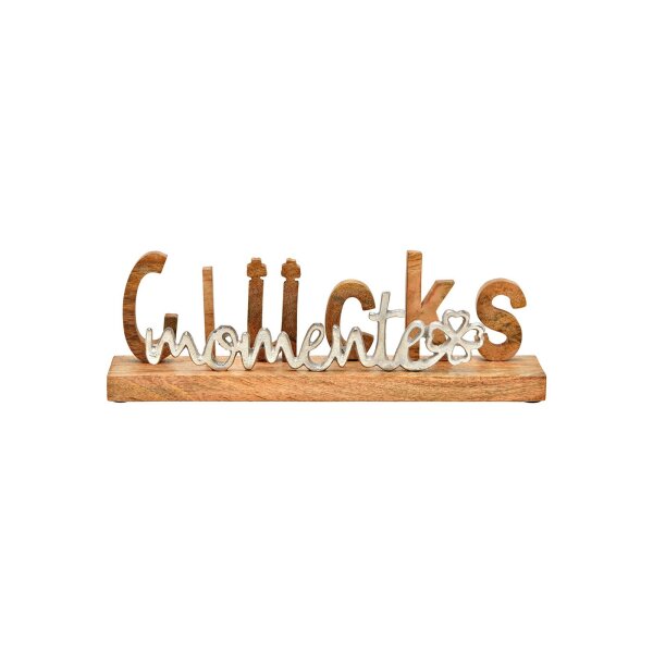 Schriftzug "Glücksmomente" – Aufsteller aus Metall & Mangoholz 38×12×7 cm