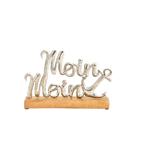 Deko-Schriftzug "Moin Moin" – Maritimer Aufsteller aus Metall & Holz 27×18×5 cm