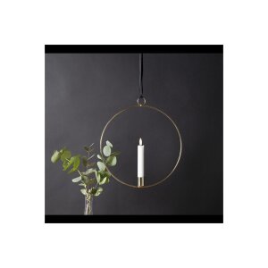 Edler Metallring messing mit LED Stab-Kerze "3D FLAMME" Ø 28cm zum Hängen