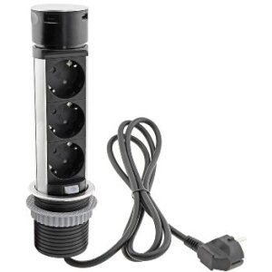Schreibtisch-Einbausteckdose, rund Mini versenkbar, Edelstahl, 3x Steckd,USB A+C