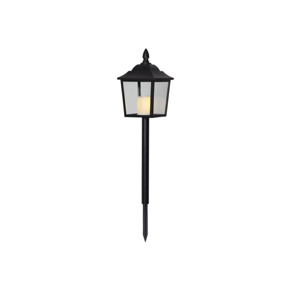 LED Grablaterne „Flame Lantern“ – Schwarz, Timer, flackerndes Licht, wetterfest
