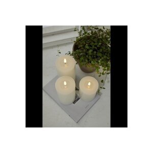 LED-Stumpenkerze Flamme Flow Weiß – 12,5 cm mit glänzender Optik & Timer