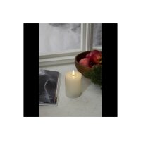 LED-Stumpenkerze Flamme Flow Weiß – 12,5 cm mit glänzender Optik & Timer