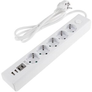 Steckdosenleiste mit Ladebuchsen für USB USB-A /USB-C,5-fach, weiß, 1,5m Kabel