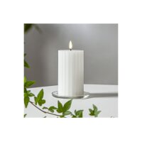 LED-Stumpenkerze Weiß – 15 cm | Flamme Stripe mit Timer & geriffelter Oberfläche