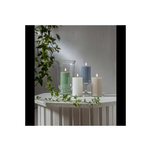LED-Stumpenkerze Beige – 15 cm | Flamme Stripe mit Timer & geriffelter Oberfläche