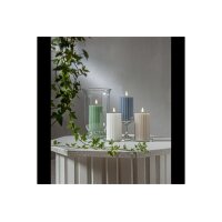 LED-Stumpenkerze Beige – 15 cm | Flamme Stripe mit Timer & geriffelter Oberfläche