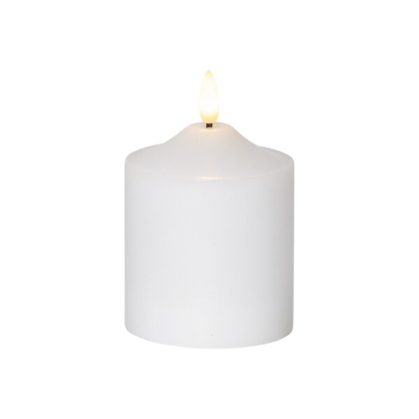 Wachskerze "Flamme" – Weiß, 12 cm mit LED-Flamme & Timer, 200h Laufzeit
