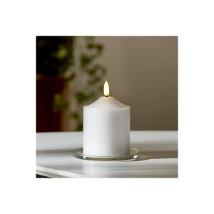 Wachskerze "Flamme" – Weiß, 12 cm mit LED-Flamme & Timer, 200h Laufzeit