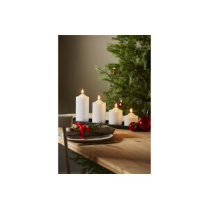 Wachskerze "Flamme" – Weiß, 12 cm mit LED-Flamme & Timer, 200h Laufzeit