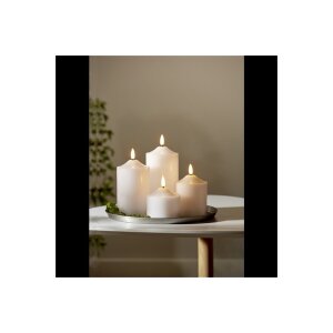 Wachskerze "Flamme" – Weiß, 12 cm mit LED-Flamme & Timer, 200h Laufzeit