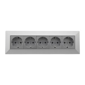 5-fach Steckdosenblock, silber 250V~/ 16A, Aufbaumontage
