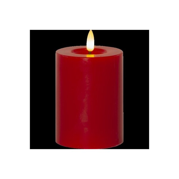 LED-Stumpenkerze Flamme Flow Rot – 12,5 cm mit glänzender Wachsoptik & Timer
