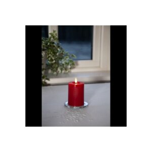 LED-Stumpenkerze Flamme Flow Rot – 12,5 cm mit glänzender Wachsoptik & Timer