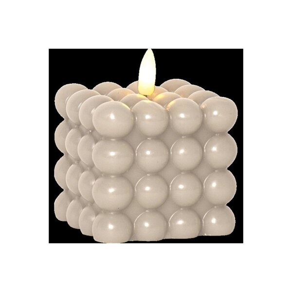 LED-Wachskerze Flamme Dot Beige – Bubble-Design, 9,5 cm, Timer & warmweißes Licht