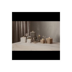 LED-Wachskerze Flamme Dot Beige – Bubble-Design, 9,5 cm, Timer & warmweißes Licht