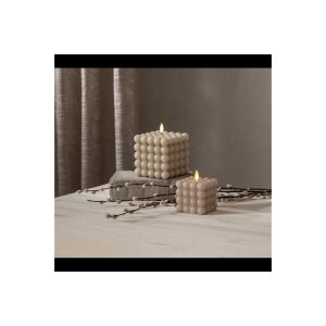 LED-Wachskerze Flamme Dot Beige – Bubble-Design, 9,5 cm, Timer & warmweißes Licht