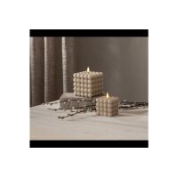 LED-Wachskerze Flamme Dot Beige – Bubble-Design, 9,5 cm, Timer & warmweißes Licht