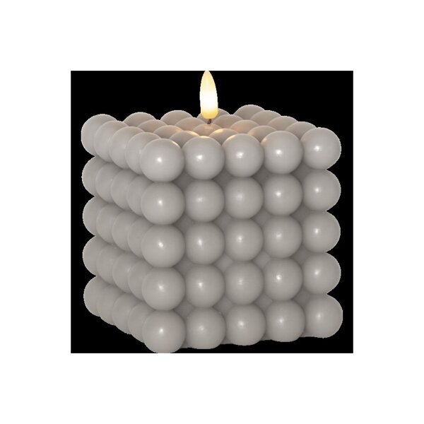 LED-Wachskerze Flamme Dot Grau – Bubble-Design, 12,5 cm, mit Timer & LED-Flamme