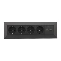 ChiliTec Ecksteckdose Küchensteckdose mit USB Doppelsteckdose 4x Steckdosen 2x USB I 90° Winkel I 230V Aufbau & Eck-Montage für Arbeitsplatte Küche I Schwarz