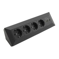 ChiliTec Ecksteckdose Küchensteckdose mit USB Doppelsteckdose 4x Steckdosen 2x USB I 90° Winkel I 230V Aufbau & Eck-Montage für Arbeitsplatte Küche I Schwarz