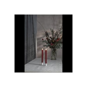 LED-Leuchterkerzen dunkelrot 24,5 cm – Antik-Design mit Timer & Flackerlicht