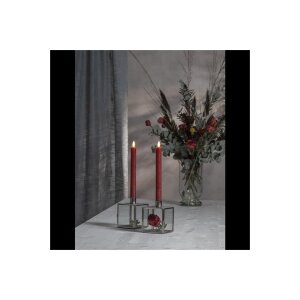 LED-Leuchterkerzen dunkelrot 24,5 cm – Antik-Design mit Timer & Flackerlicht